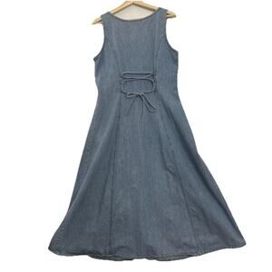 Vtg Denim Maxi Dress Womens 11/12 Blue Button Up Country Phoebe Buffay *READ